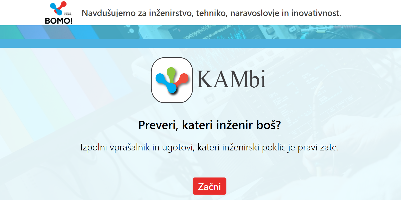 Vstopna stran aplikacije KAMbi